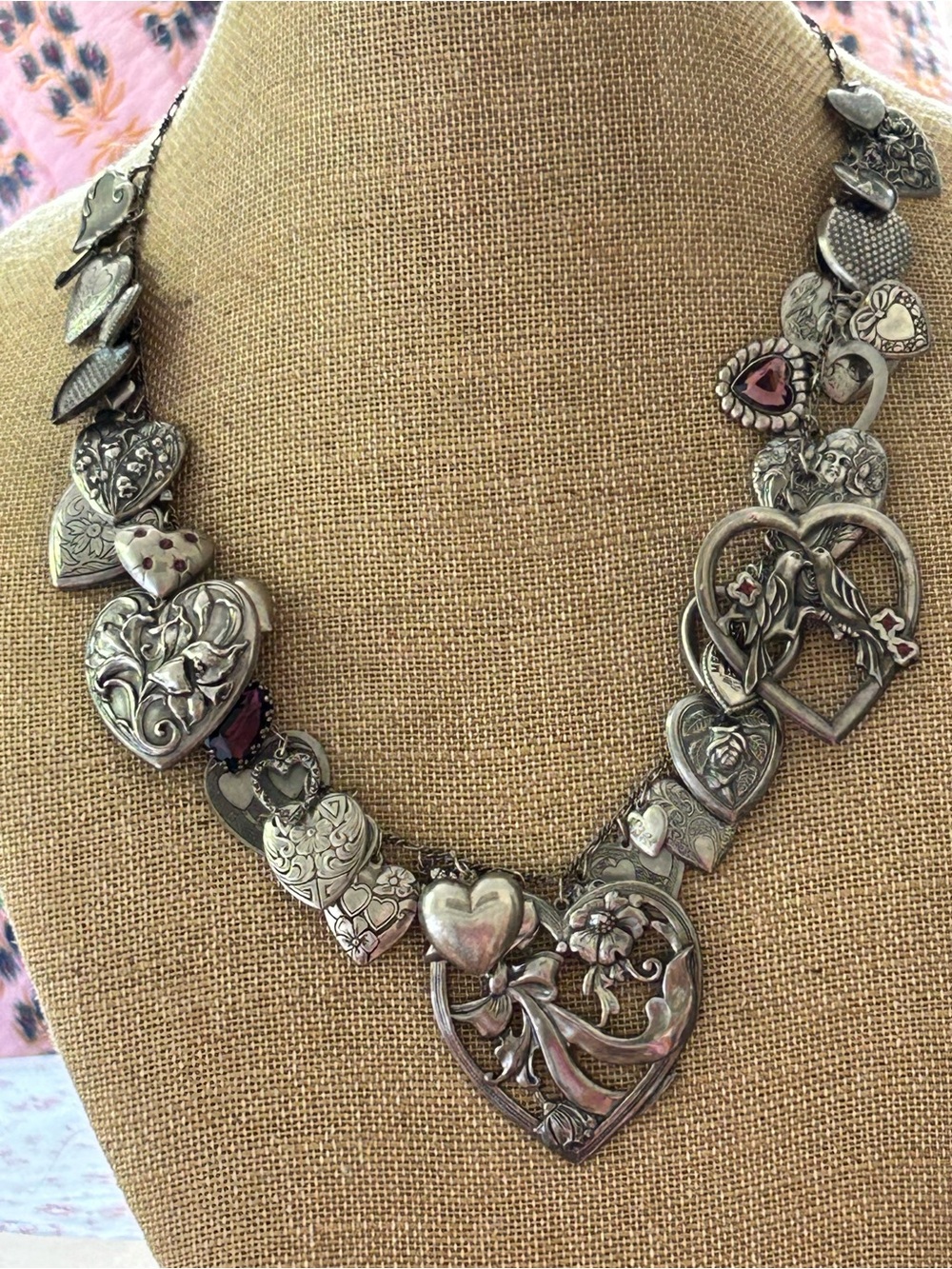 Pididdly Links Loaded Hearts vintage charm necklace